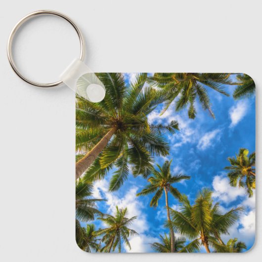Tropical Beaches | Palm Trees on Blue Sky Sleutelhanger (Voorkant)
