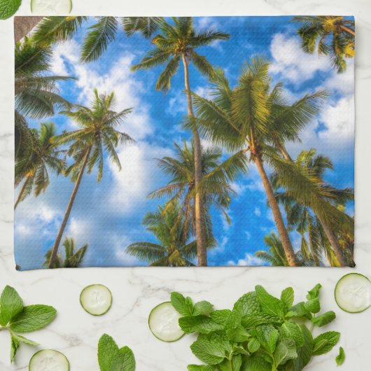Tropical Beaches | Palm Trees on Blue Sky Theedoek (Gevouwen)