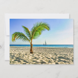 Tropical Beaches Sailboat, Palm Tree, Aruba Bedankkaart