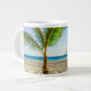 Tropical Beaches Sailboat, Palm Tree, Aruba Extra Grote Beker