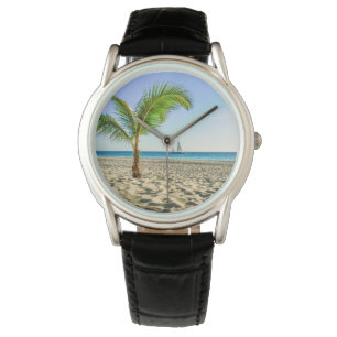 Tropical Beaches Sailboat, Palm Tree, Aruba Horloge