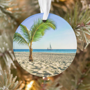 Tropical Beaches Sailboat, Palm Tree, Aruba Ornament