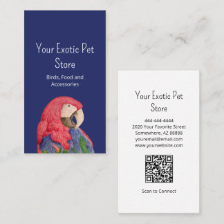 Tropical Bird Macaw Pet Store QR code Blue Visitekaartje