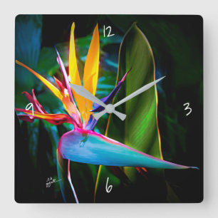 Tropical Bird of Paradis Floral Nature Fine Art Vierkante Klok