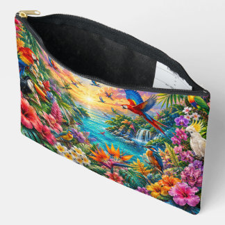 Tropical Birds Accessory Pouch | Colorful Floral P Etui