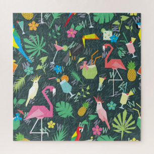 Tropical Birds Drinken: levendig naadloos. Legpuzzel