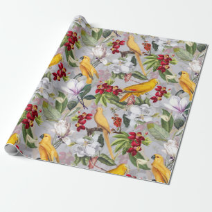 Tropical Birds Papegaaien Oerwoud - Grijs Cadeaupapier