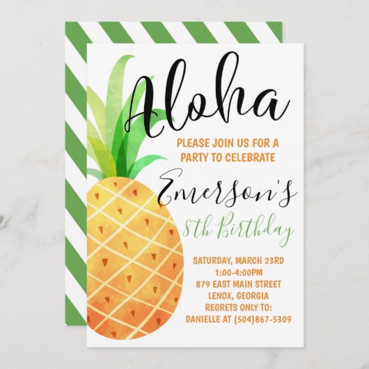 Tropical Birthday Party Invitation (Devant / Derrière)