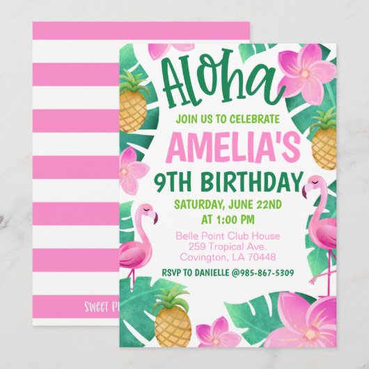 Tropical Birthday Party Invitation Kaart (Voorkant / Achterkant)