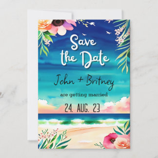 Tropical Blooms: Wedding Save the Dat Kaart