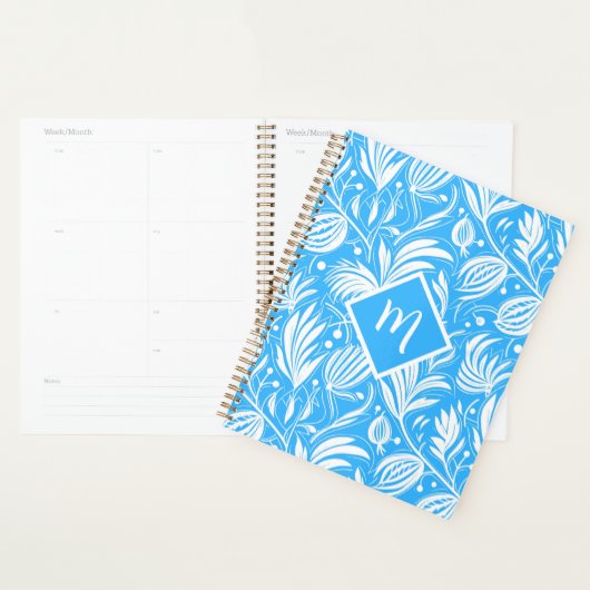Tropical Blue Floral Pattern Diamond Monogramme (Devant avec enveloppe)
