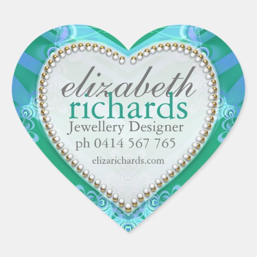 Tropical Blue Green Nom personnalisé Stickers Coeu (Devant)