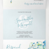 Tropical Blue Orchid Tripli Faire-part de mariage (Intérieur au milieu)