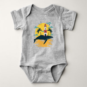 Tropical Blue Whale Island Ocean Sunset Bodysuit