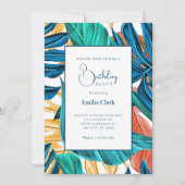 Tropical Blue yelllow leaves birthday Kaart (Voorkant)