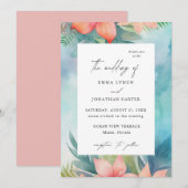 Tropical Blush Floral Moderne Faire-part de mariag (Devant / Derrière)