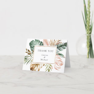 Tropical Blush Gold Palm Feuille Carte de remercie