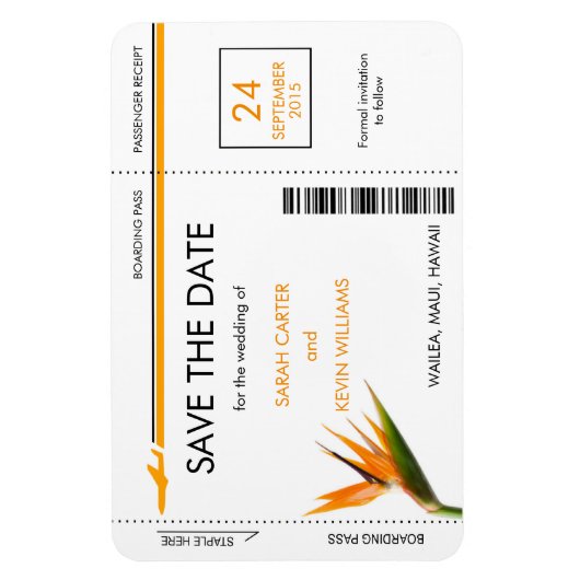 Tropical Boarding Pass Bewaar de datum Magneten (Verticaal)