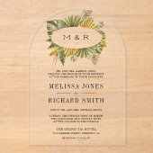 Tropical Boho Dried Palm Leaves Wedding Acryl Uitnodigingen (Voorkant)
