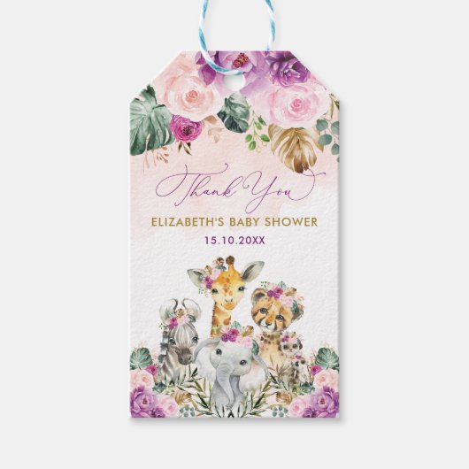 Tropical Boho Oerwoud Safari Meisje Baby shower Fa Cadeaulabel (Voorkant)
