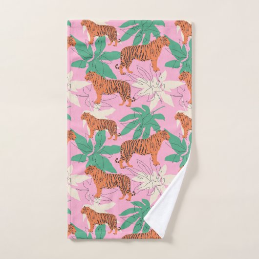 Tropical Boho Orange Pink Tiger Jungle Pattern (Serviette à main)