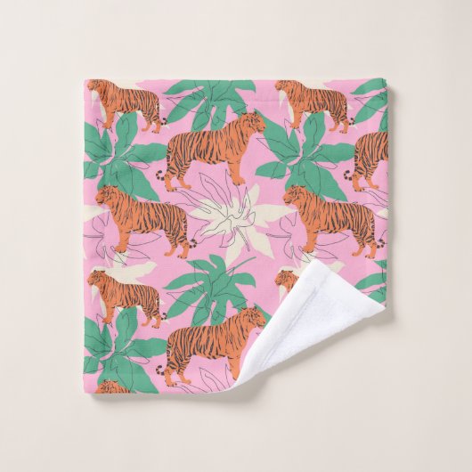 Tropical Boho Orange Pink Tiger Jungle Pattern (Gant de toilette)