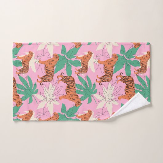 Tropical Boho Orange Pink Tiger Jungle Pattern (Serviette à main)