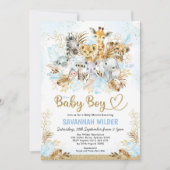 Tropical Boho Safari Baby Boy Blue Gold Shower Kaart (Voorkant)