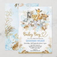 Tropical Boho Safari Baby Boy Blue Gold Shower
