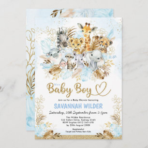 Tropical Boho Safari Baby Boy Blue Gold Shower Kaart