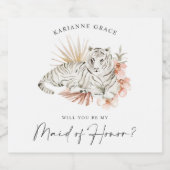 Tropical Boho Tigers zal je mijn bruidsmeisje zijn Sparkling Wijnetiket (Enkel label)