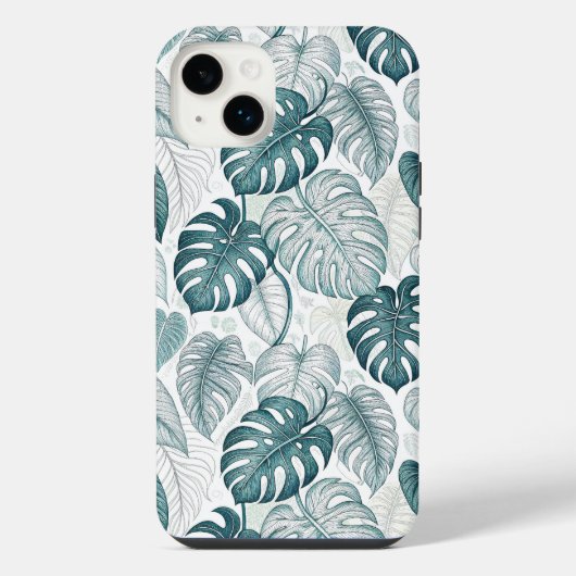 Tropical Botanical Green Monsteras iPhone Hoesje (Achterkant)