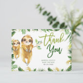 Tropical Boy Sloth Baby shower bedankpas Bedankkaart (Staand voorkant)