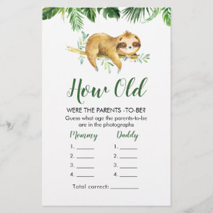 Tropical Boy Sloth Baby shower Hoe oud Ouders