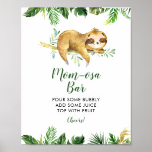 Tropical Boy Sloth Baby shower Mom-osa Bar Poster