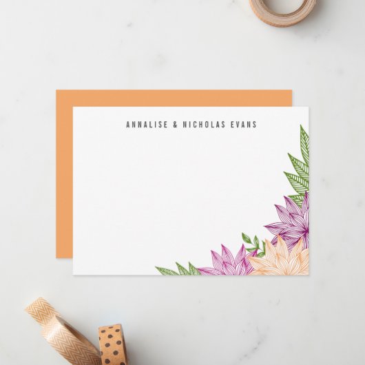 Tropical Brights Stationery Platte Kaart Notitiekaartje (Voorkant / Achterkant in situ)