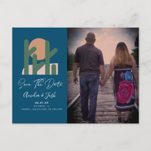 Tropical Cactus Navy Save the Date Photo Briefkaar Briefkaart