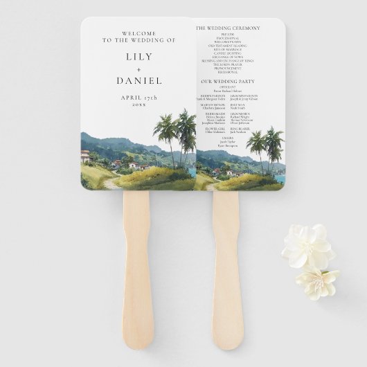 Tropical Caribbean Wedding Program Hand Fan Handwaaier (Voorkant en achterkant)