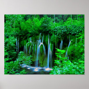 Tropical Cascading Waterfall In The Rainforest Poster