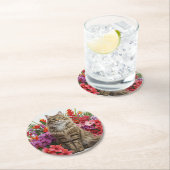 Tropical Cat Round Paper Onderzetters Design. (Insitu)