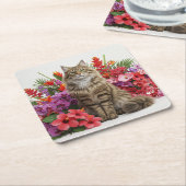 Tropical Cat Square Paper Onderzetters Design. (Schuin)