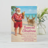 Tropical Christmas Beach Party Invitation Kaart (Staand voorkant)