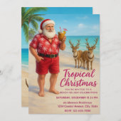 Tropical Christmas Beach Party Invitation Kaart (Voorkant / Achterkant)