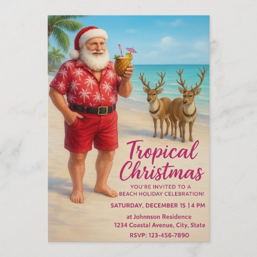 Tropical Christmas Beach Party Invitation Kaart (Voorkant)