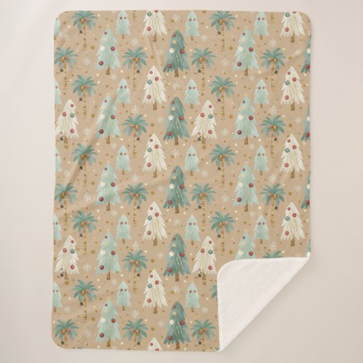 Tropical Christmas Fusion Festive Palm & Pine Tree Sherpa Deken (Voorkant)