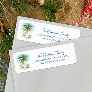 Tropical Christmas Palm Tree Retouradres Etiket