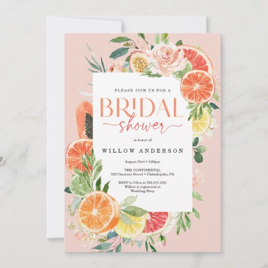 Tropical Citrus Bridal Douche Invitation Citron (Devant)