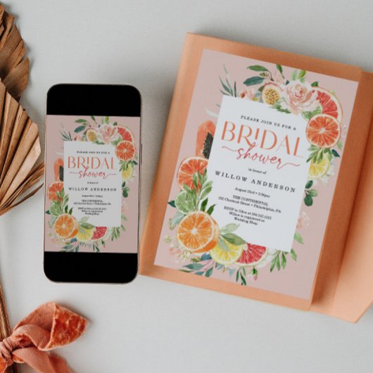 Tropical Citrus Bridal Douche Invitation Citron
