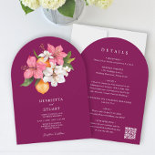 tropical citrus pink arched all in one wedding kaart