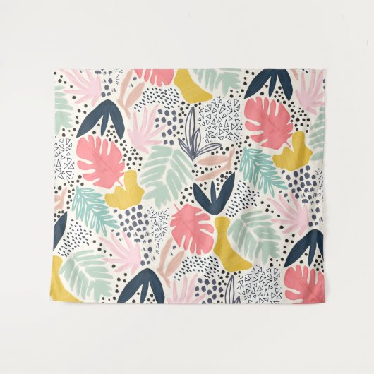 Tropical Colourful Collage Pattern Wandkleed (Voorkant (horizontaal))